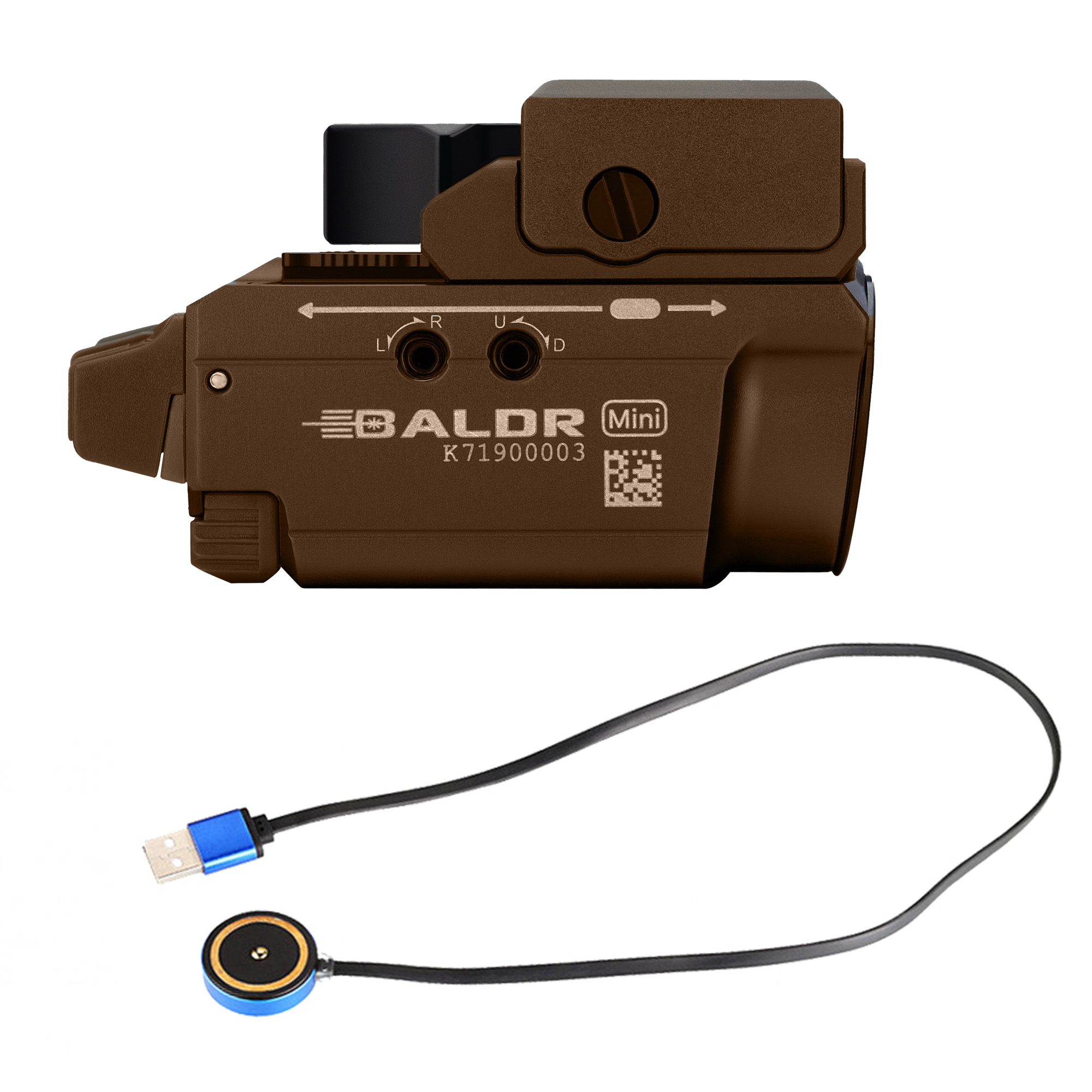 Olight Baldr Mini Tan 600 Lumen Pistol Flashlight with Green Laser